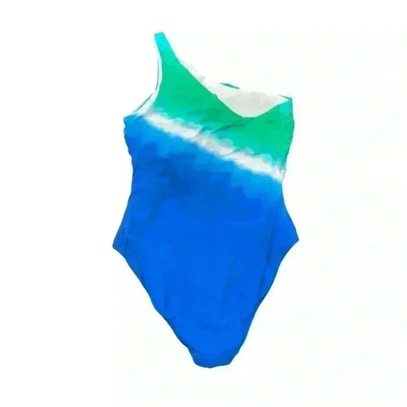 NWT Ralph Lauren Cabana Ombré One Shoulder One Piece Swimsuit Size 14 - Picture 2 of 5